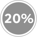 Rund kupong med texten 20% i vitt på grå bakgrund